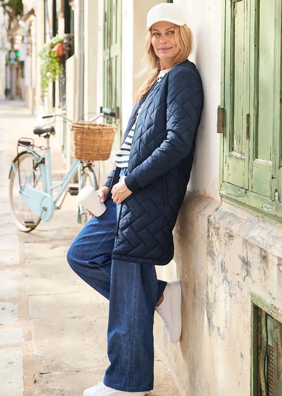 Coats & Jackets>Cotton Traders Navy Collarless Quilted Jacket