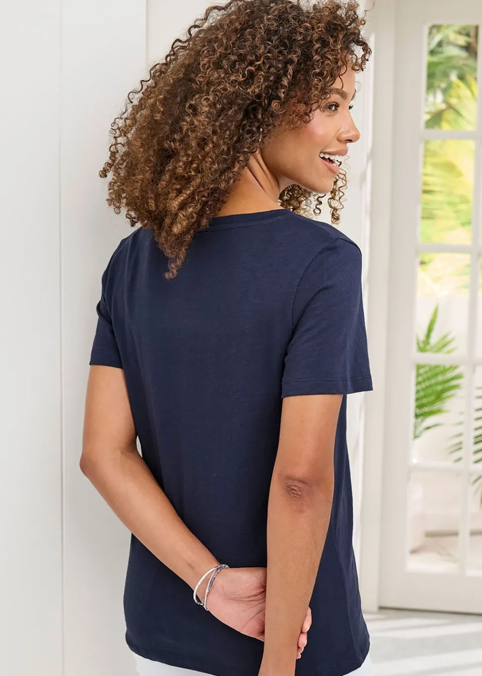 T-Shirts>Cotton Traders Navy Essential Short Sleeve V Neck T-Shirt