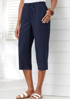 Trousers>Cotton Traders Navy Linen-Blend Relaxed Fit Crop Trousers