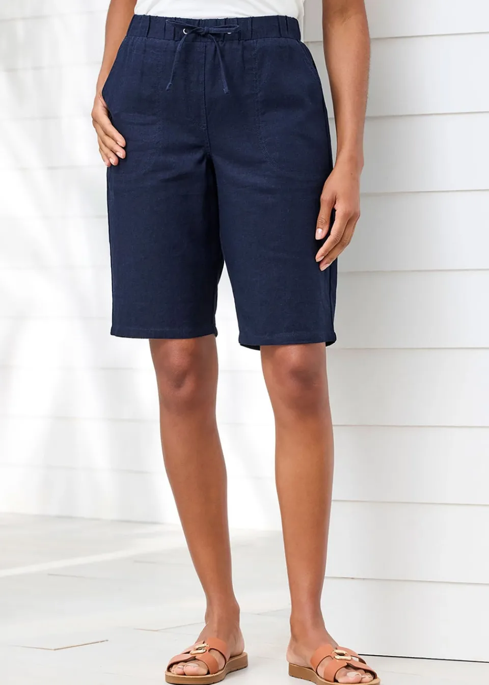 Shorts>Cotton Traders Navy Linen-Blend Relaxed Fit Shorts