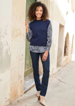 Tops>Cotton Traders Navy Mock Jumper & Shirt