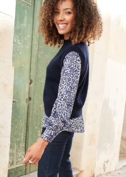 Tops>Cotton Traders Navy Mock Jumper & Shirt