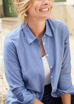 Tops>Cotton Traders Navy Oxford Shirt