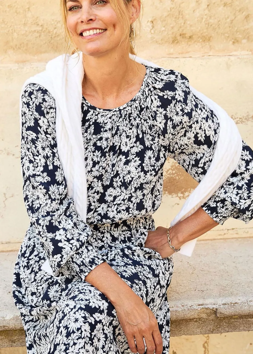 Dresses>Cotton Traders Navy Printed Midi Dress