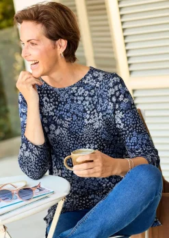 Tops>Cotton Traders Navy Soft Touch Print Jersey Tunic