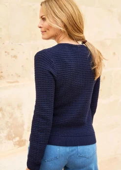 Tops>Cotton Traders Navy Textured Button Cardigan