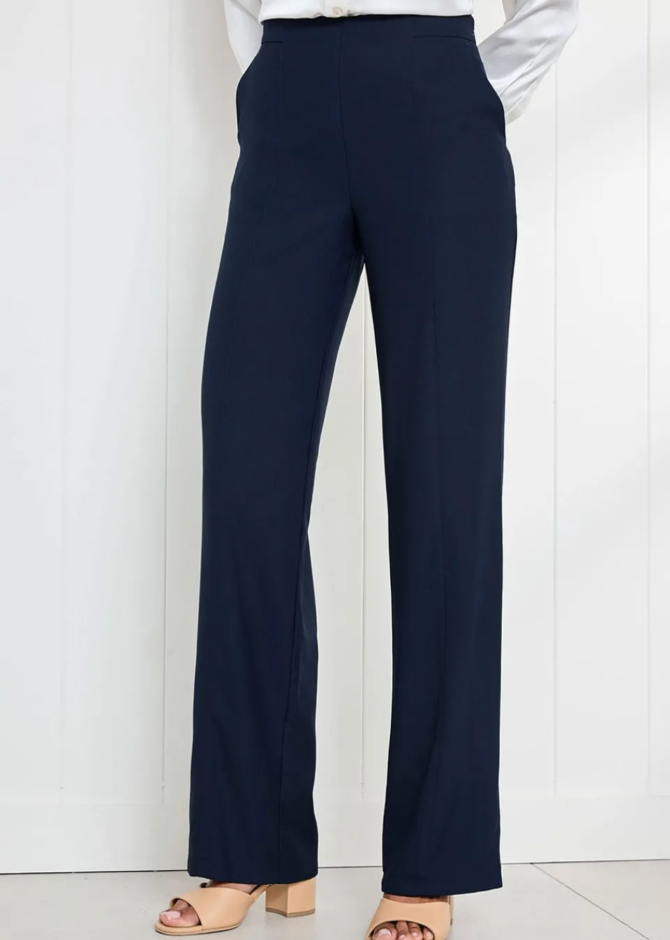 Trousers>Cotton Traders Navy Wide Leg Occasion Trousers