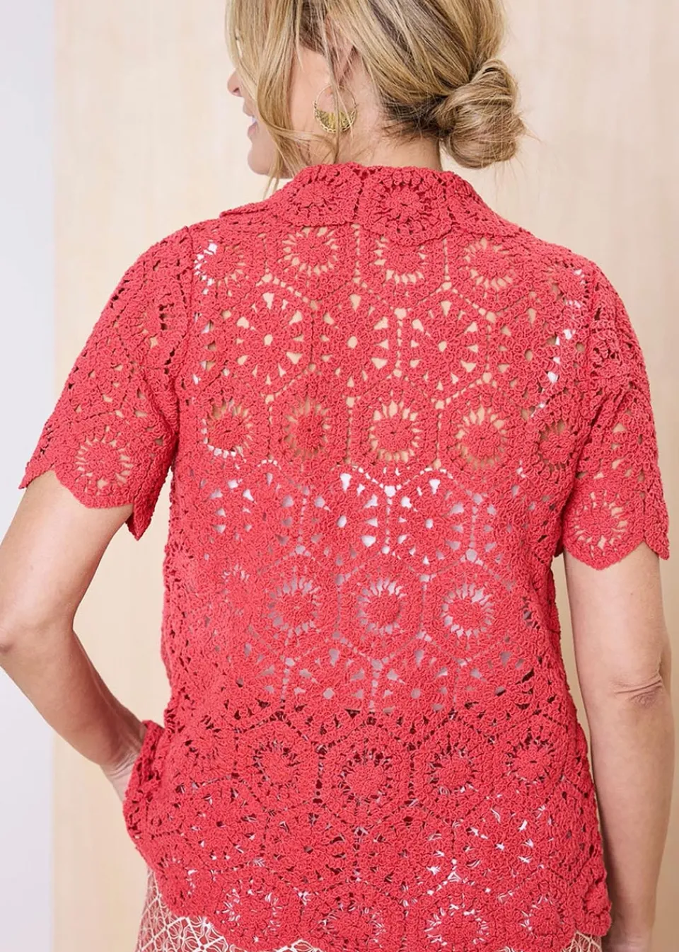 Tops>Cotton Traders Orange Crochet Cardigan