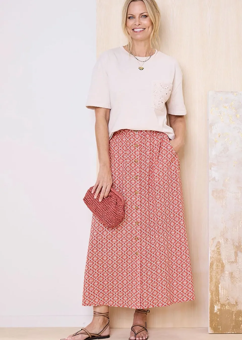 Skirts>Cotton Traders Orange Mock Button Pull On skirt