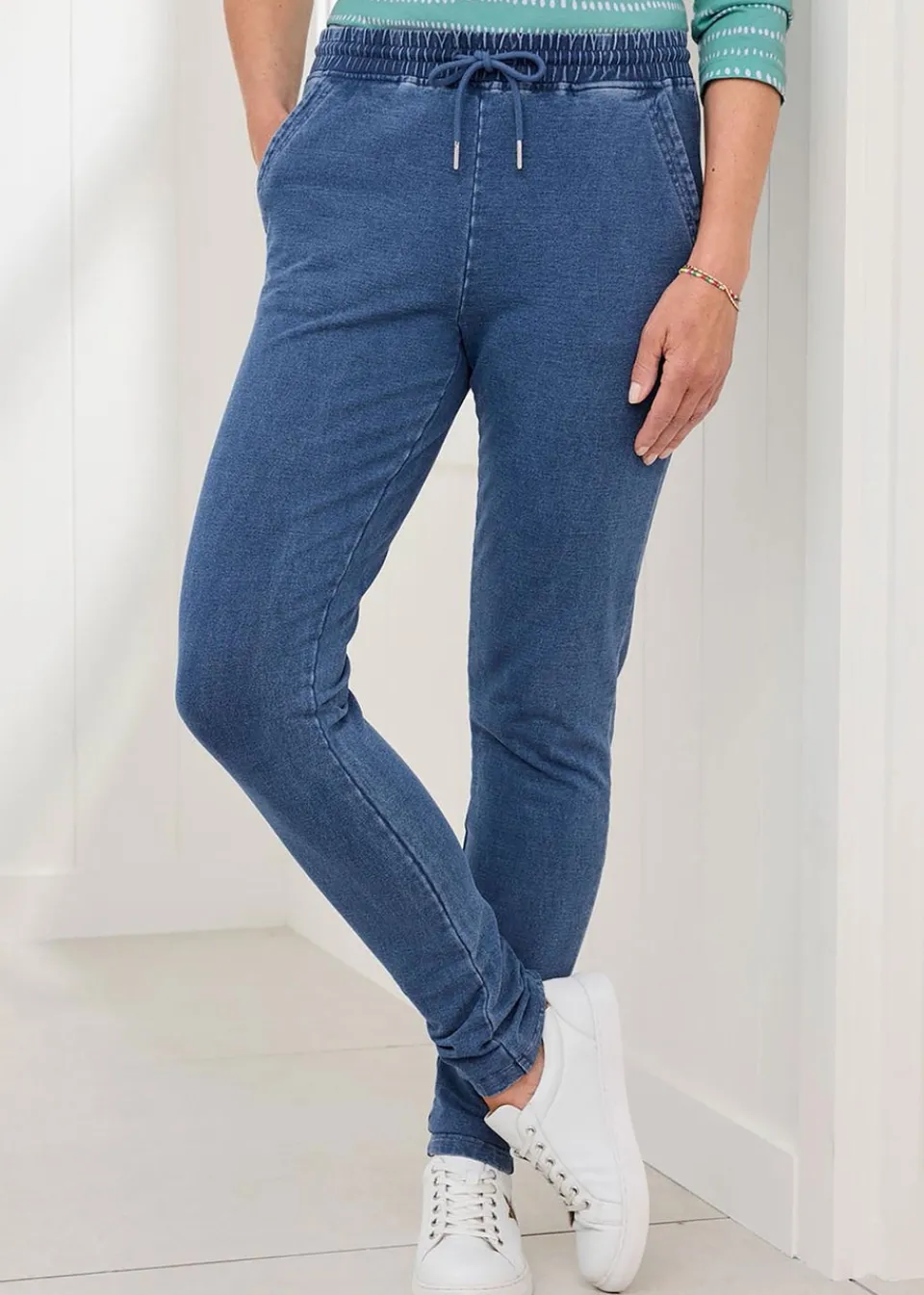 Trousers>Cotton Traders Pale Blue Jersey Denim Joggers