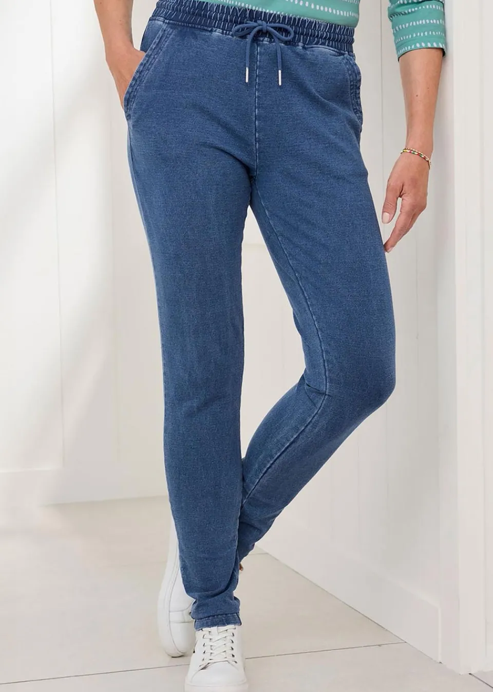 Trousers>Cotton Traders Pale Blue Jersey Denim Joggers
