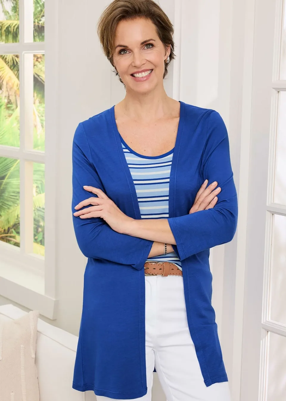 Tops>Cotton Traders Pale Blue 2 Piece Jersey Cardigan & Vest Set