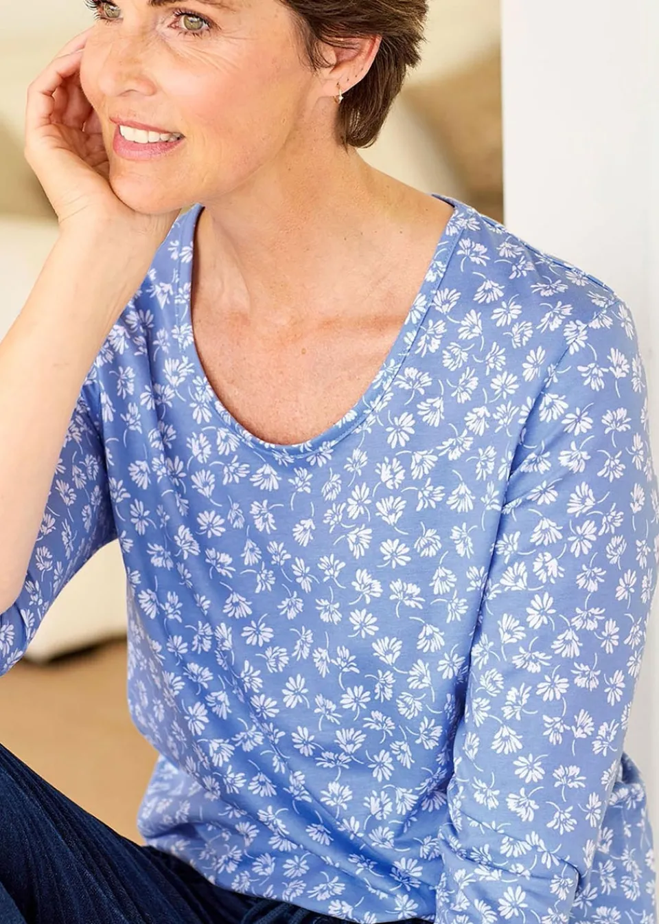 T-Shirts>Cotton Traders Pale Blue Print T-Shirt
