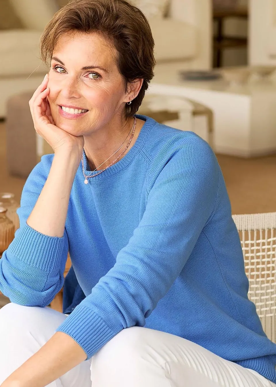 Tops>Cotton Traders Pale Blue Cotton Crew Neck Jumper