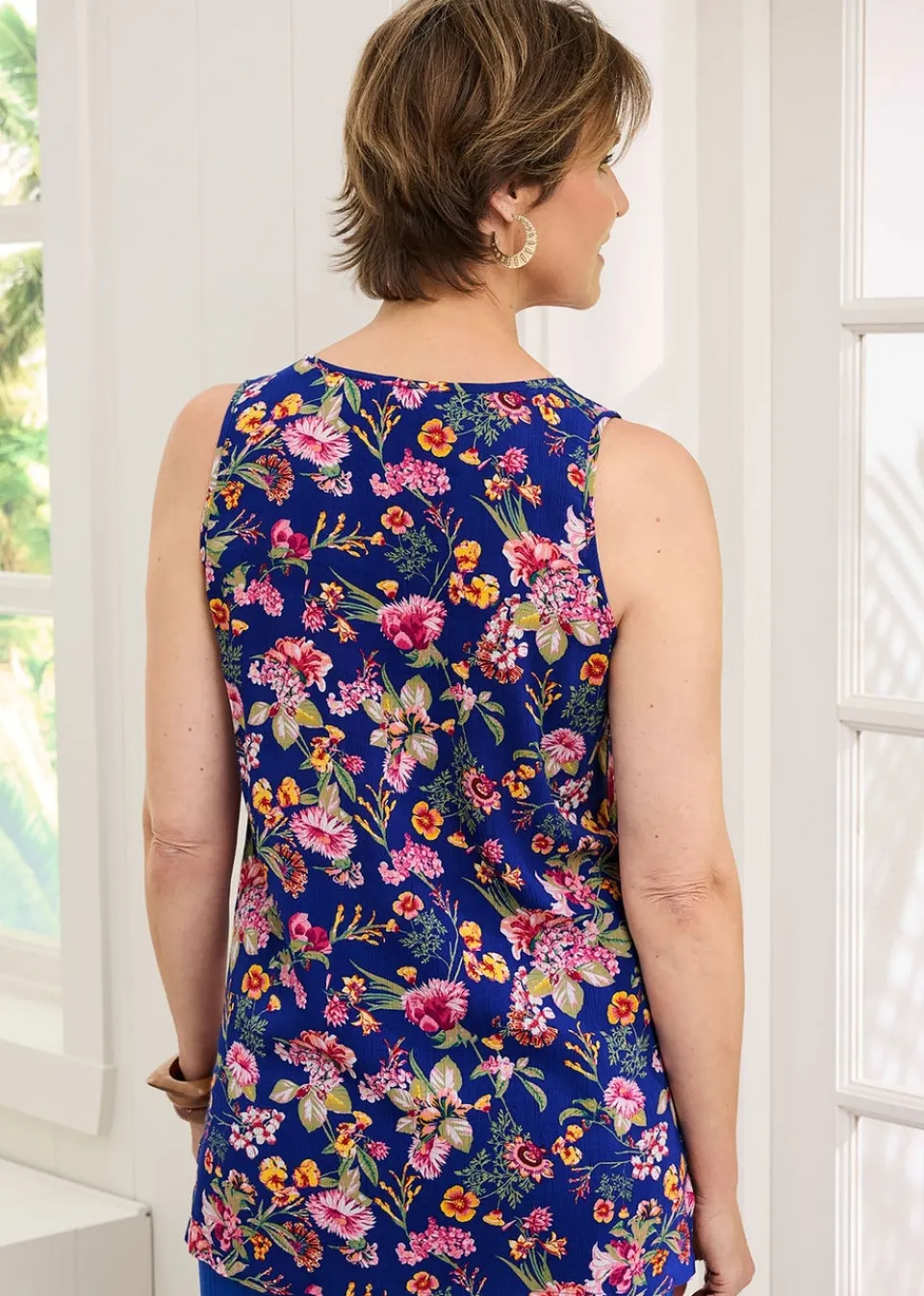 Tops>Cotton Traders Pale Blue Printed Crinkle Vest