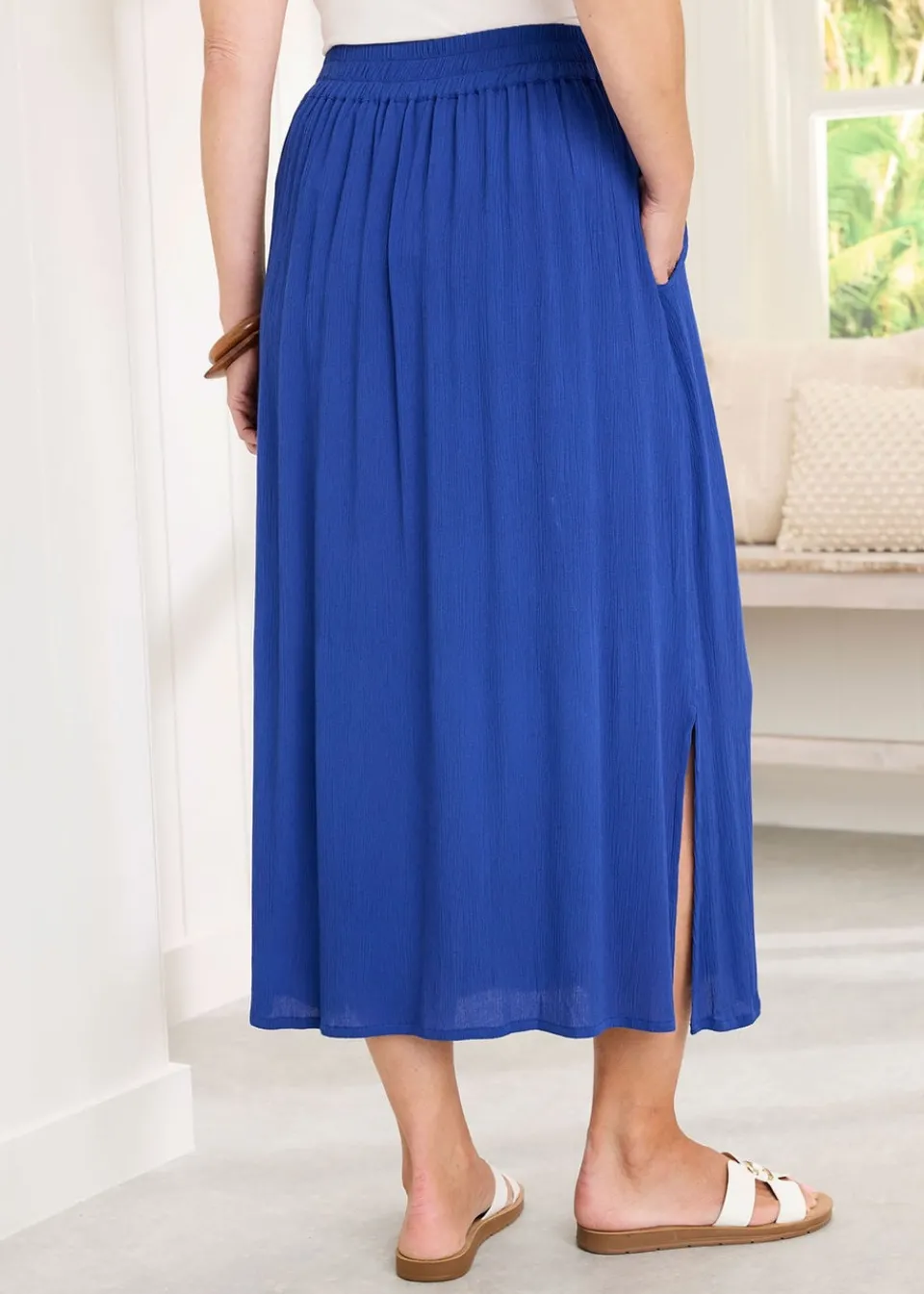 Skirts>Cotton Traders Pale Blue Pull On Crinkle Maxi Skirt