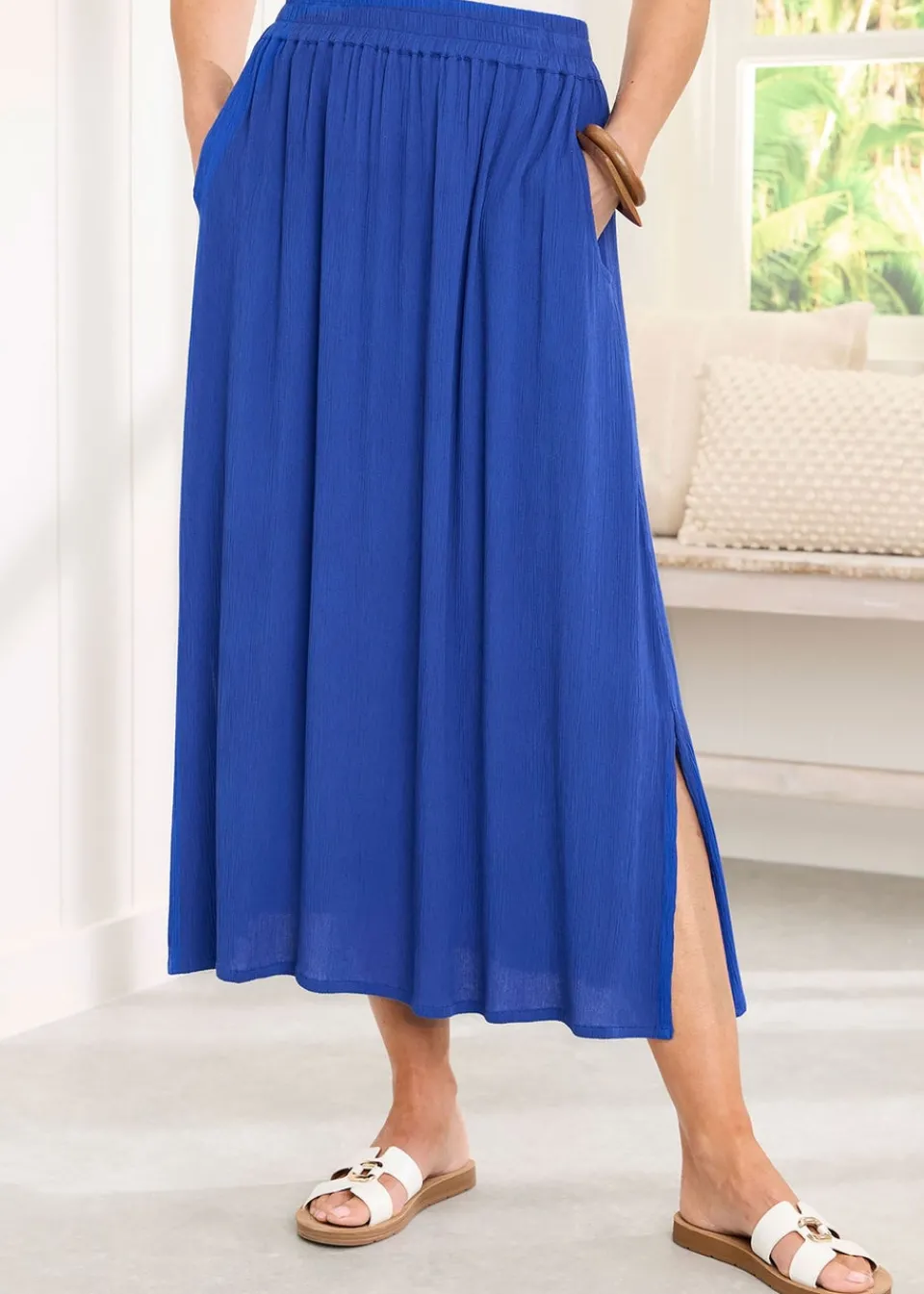 Skirts>Cotton Traders Pale Blue Pull On Crinkle Maxi Skirt