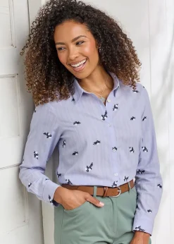 Tops>Cotton Traders Pale Lilac Embroidered Shirt