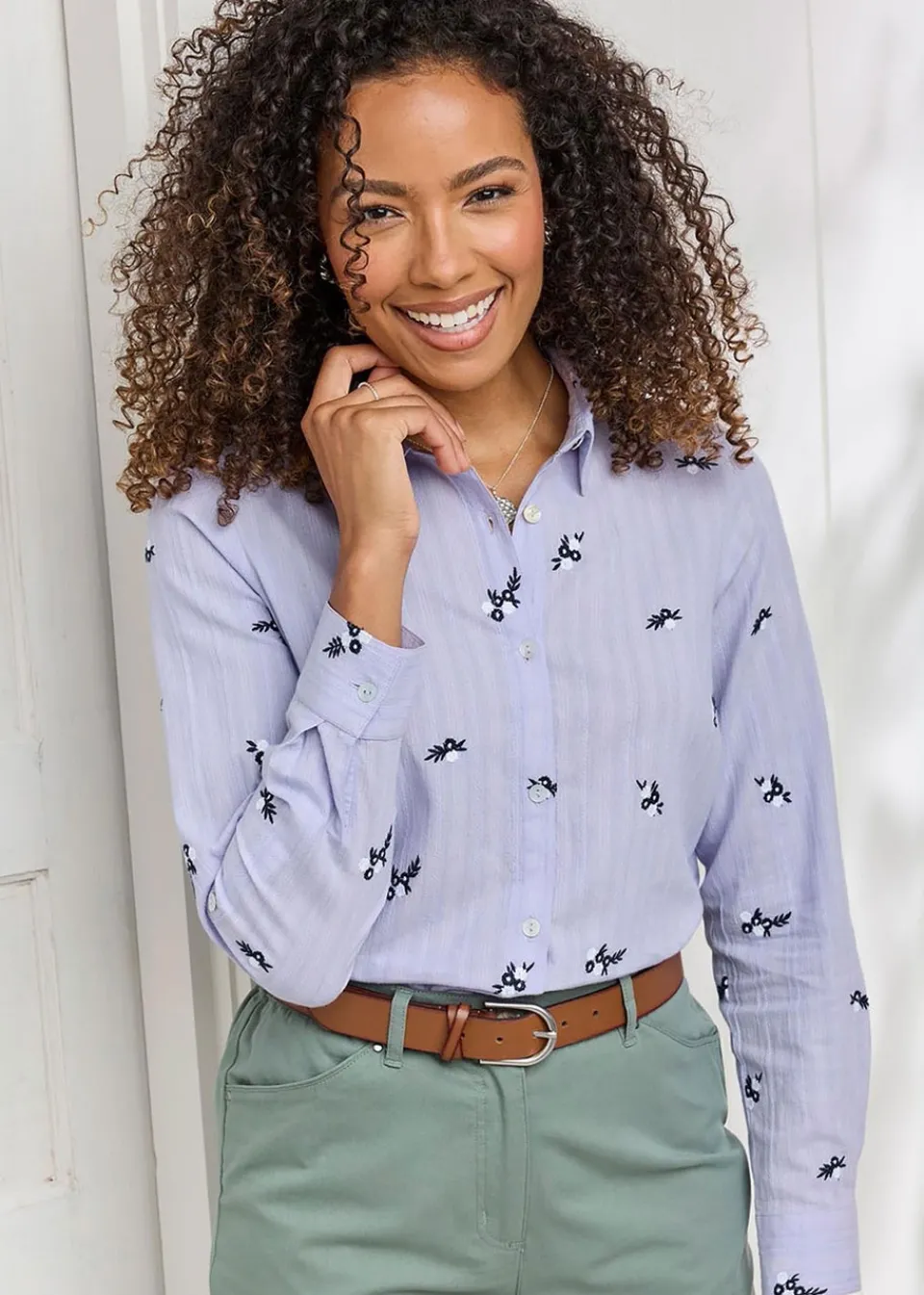 Tops>Cotton Traders Pale Lilac Embroidered Shirt