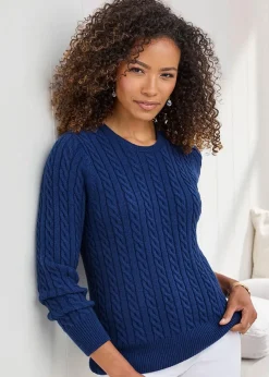 Tops>Cotton Traders Pale Navy Cutest Cable Jumper
