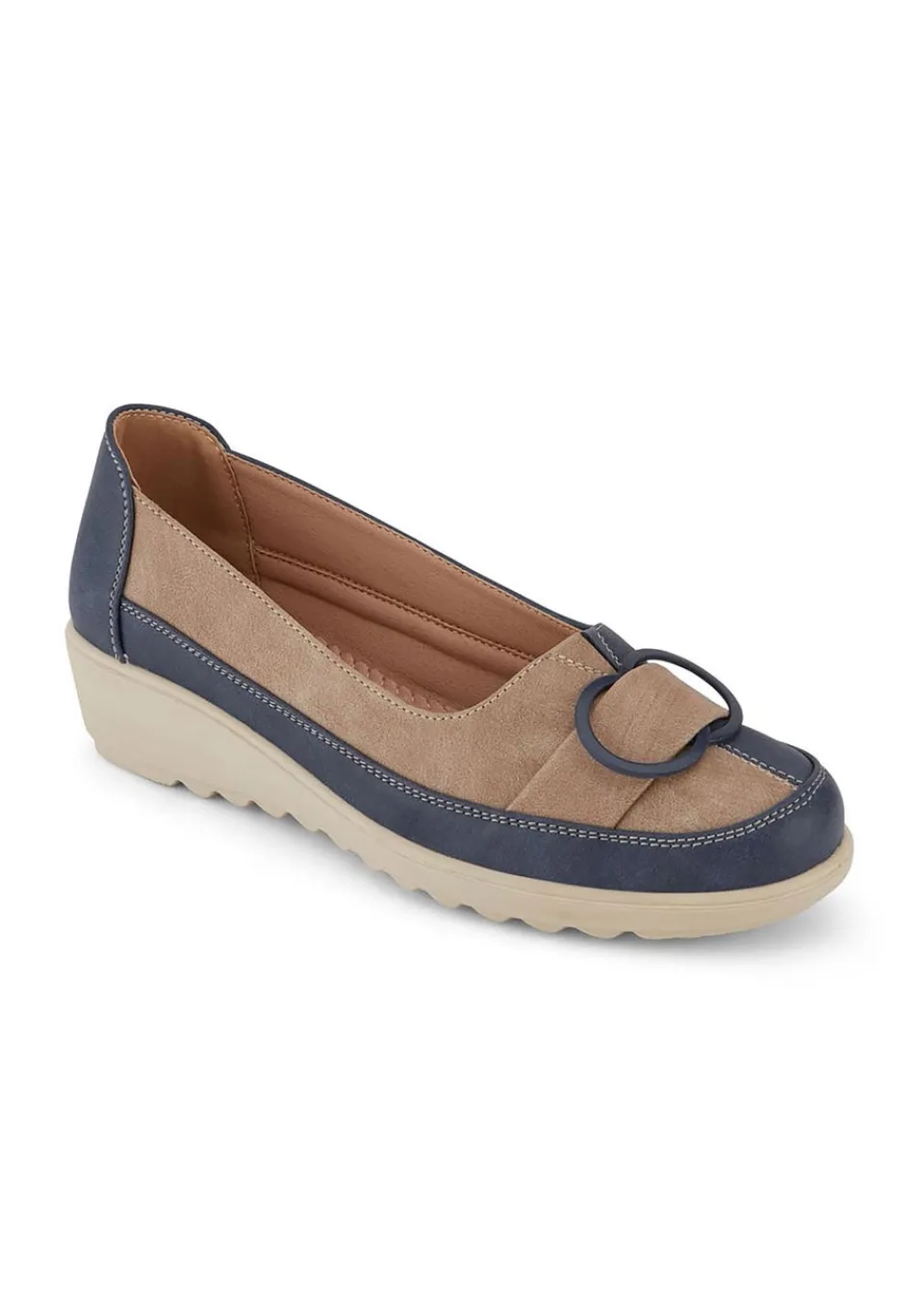 Footwear>Cotton Traders Pale Navy Soft Step Contrast Buckle Shoes