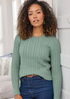 Tops>Cotton Traders Pastel Green Cutest Cable Jumper