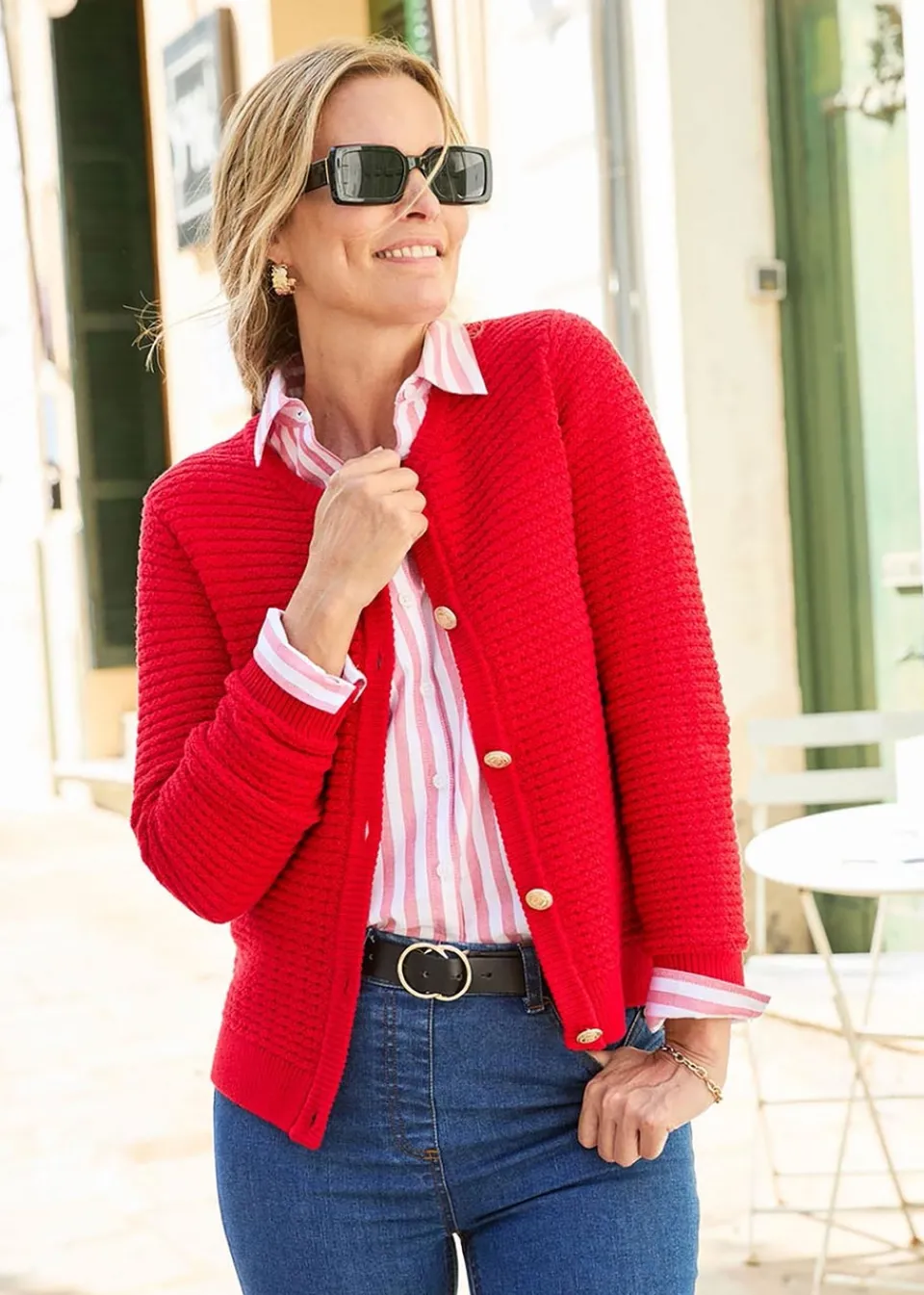 Tops>Cotton Traders Poppy Textured Button Cardigan