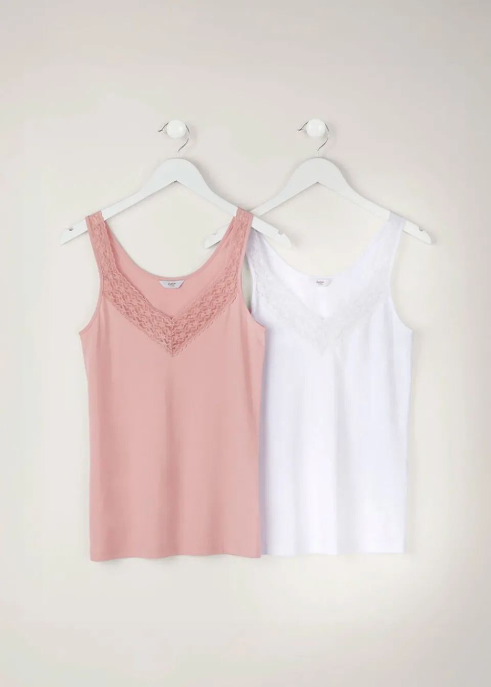 Tops>Cotton Traders Powder Pink 2 Pack Lace Trim Vests