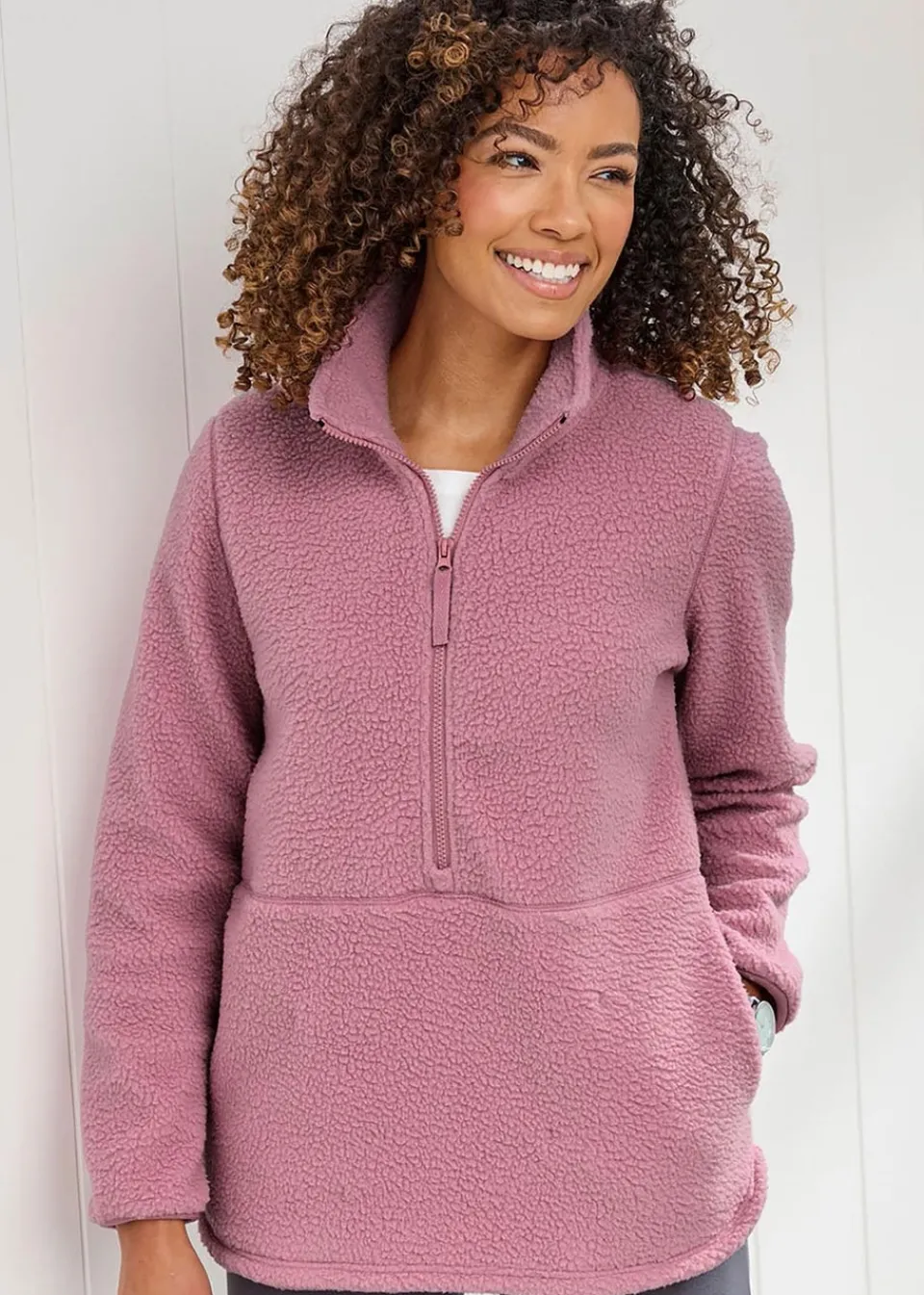 Coats & Jackets>Cotton Traders Rose Pink Half-Zip Fleece Jumper