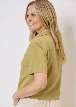 Tops>Cotton Traders Sage Green Tie Waist Blouse