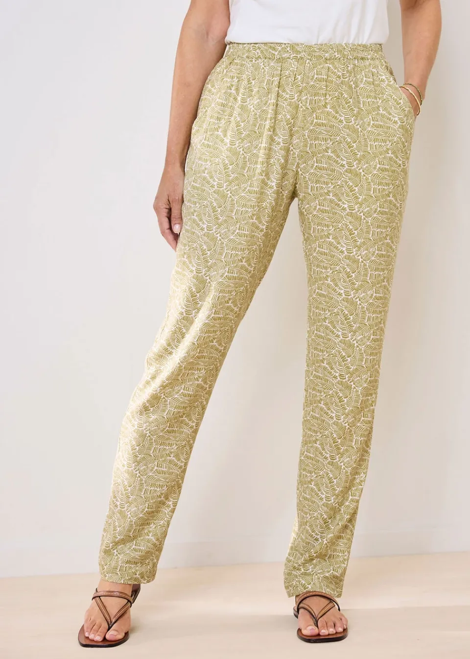 Trousers>Cotton Traders Sage Green Pull On Tapered Leg Trousers