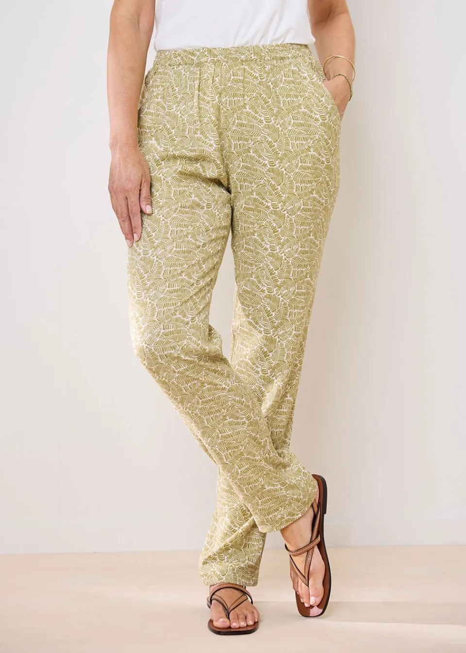 Trousers>Cotton Traders Sage Green Pull On Tapered Leg Trousers