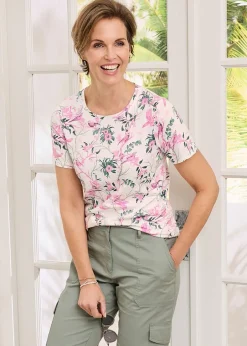 T-Shirts>Cotton Traders Warm Cream Short Sleeve Printed T Shirt