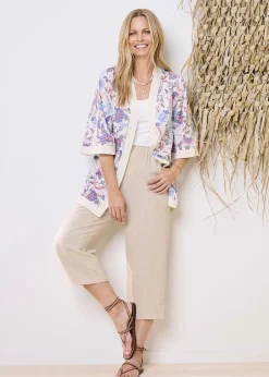Coats & Jackets>Cotton Traders Warm Cream Printed Kimono