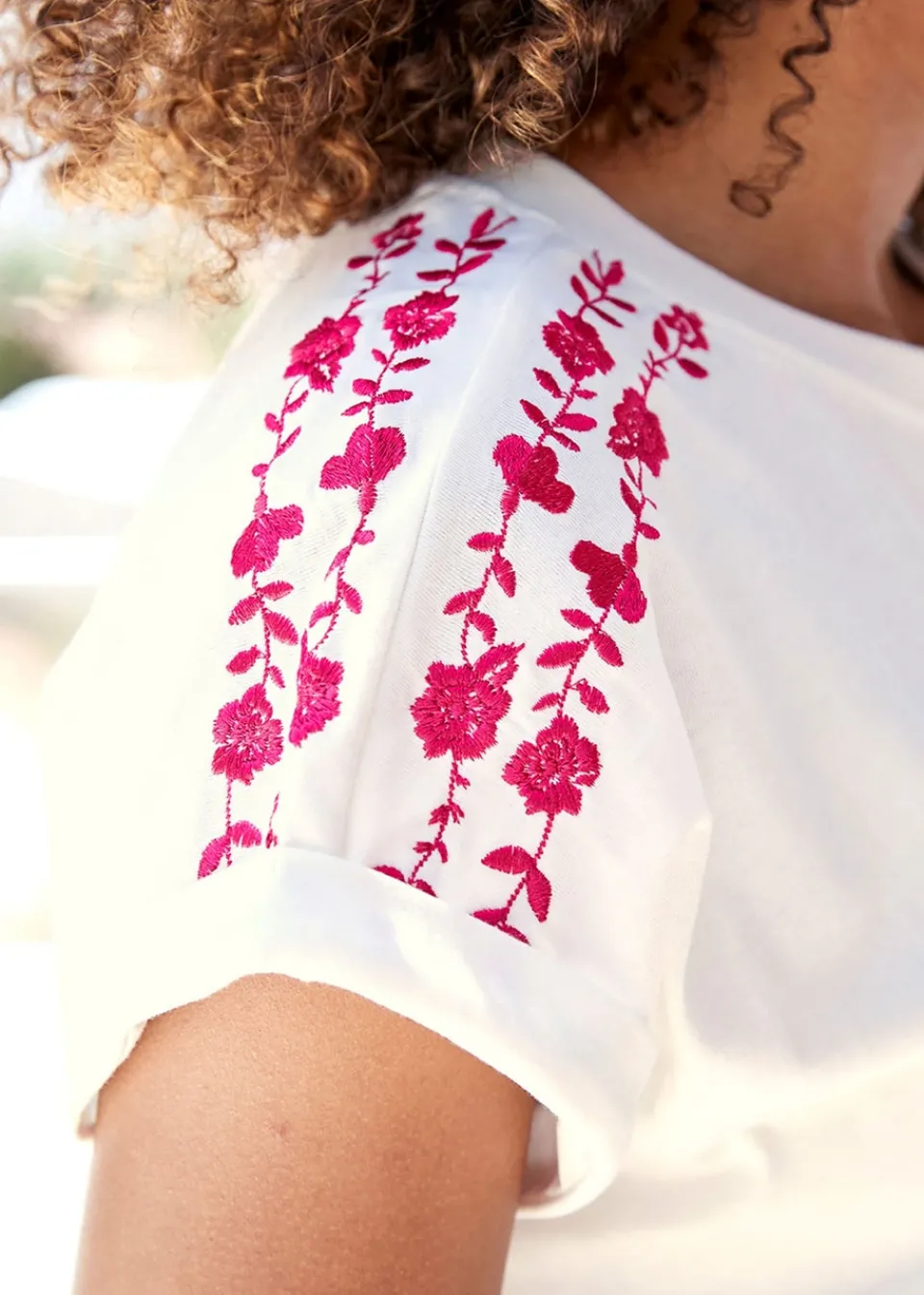 T-Shirts>Cotton Traders Warm Cream Embroidered Jersey Top