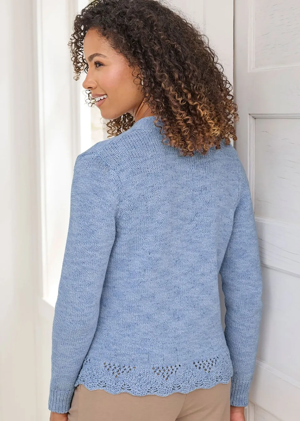 Tops>Cotton Traders Washed Iris Crochet Hem Cardigan