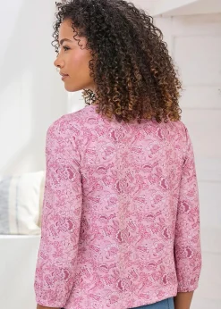 Tops>Cotton Traders Washed Pink Print Bubble Hem Top