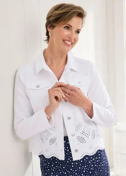 Coats & Jackets>Cotton Traders White / Light Blue Cutwork Denim Jacket