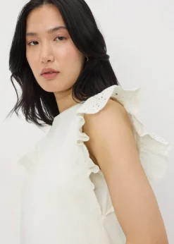 T-Shirts>Papaya Cream Broderie Sleeve T-Shirt
