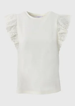 T-Shirts>Papaya Cream Broderie Sleeve T-Shirt
