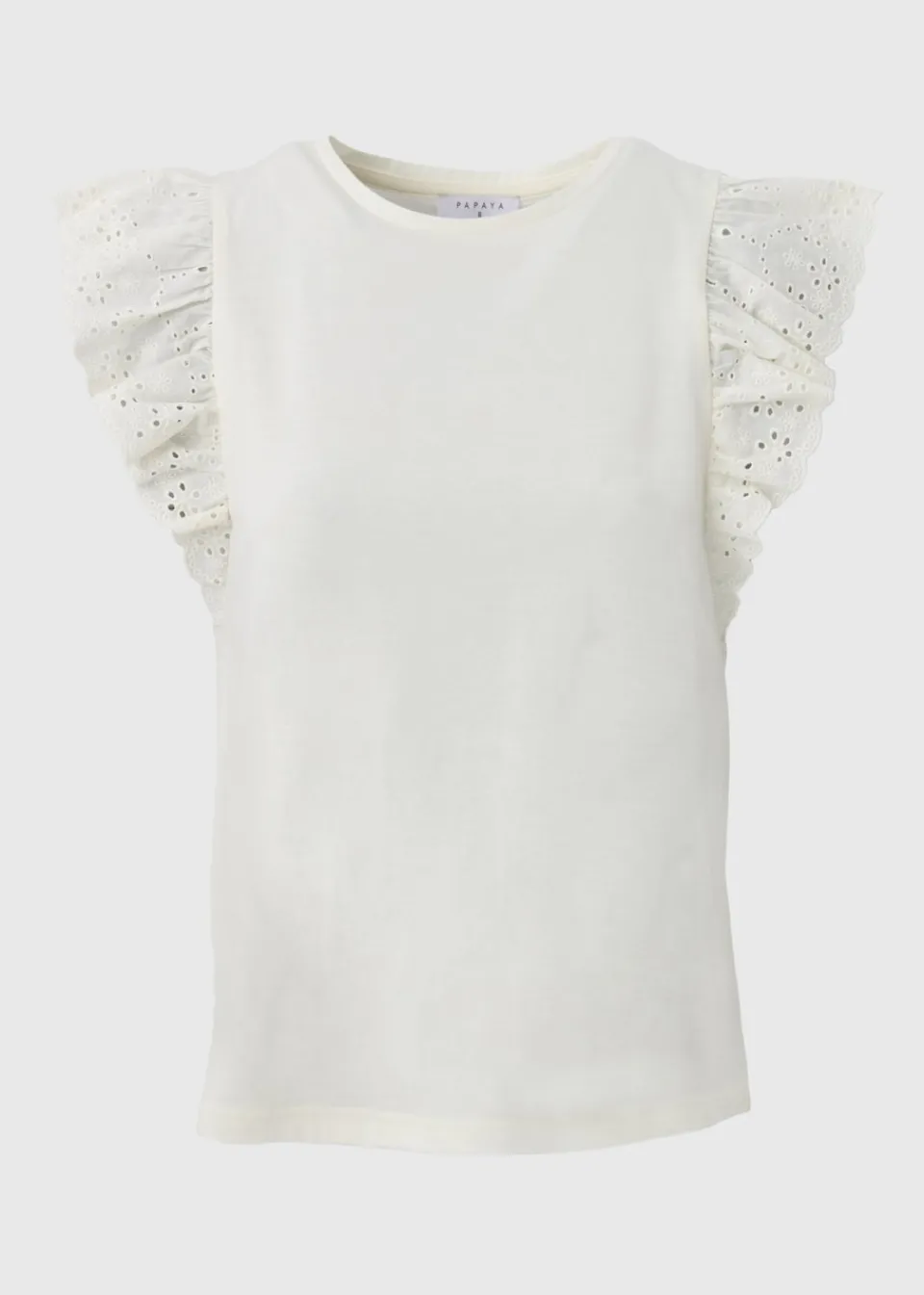 T-Shirts>Papaya Cream Broderie Sleeve T-Shirt