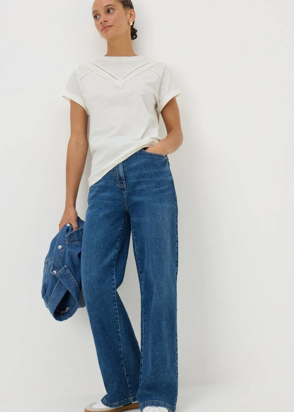 T-Shirts>Papaya Cream Broderie Top