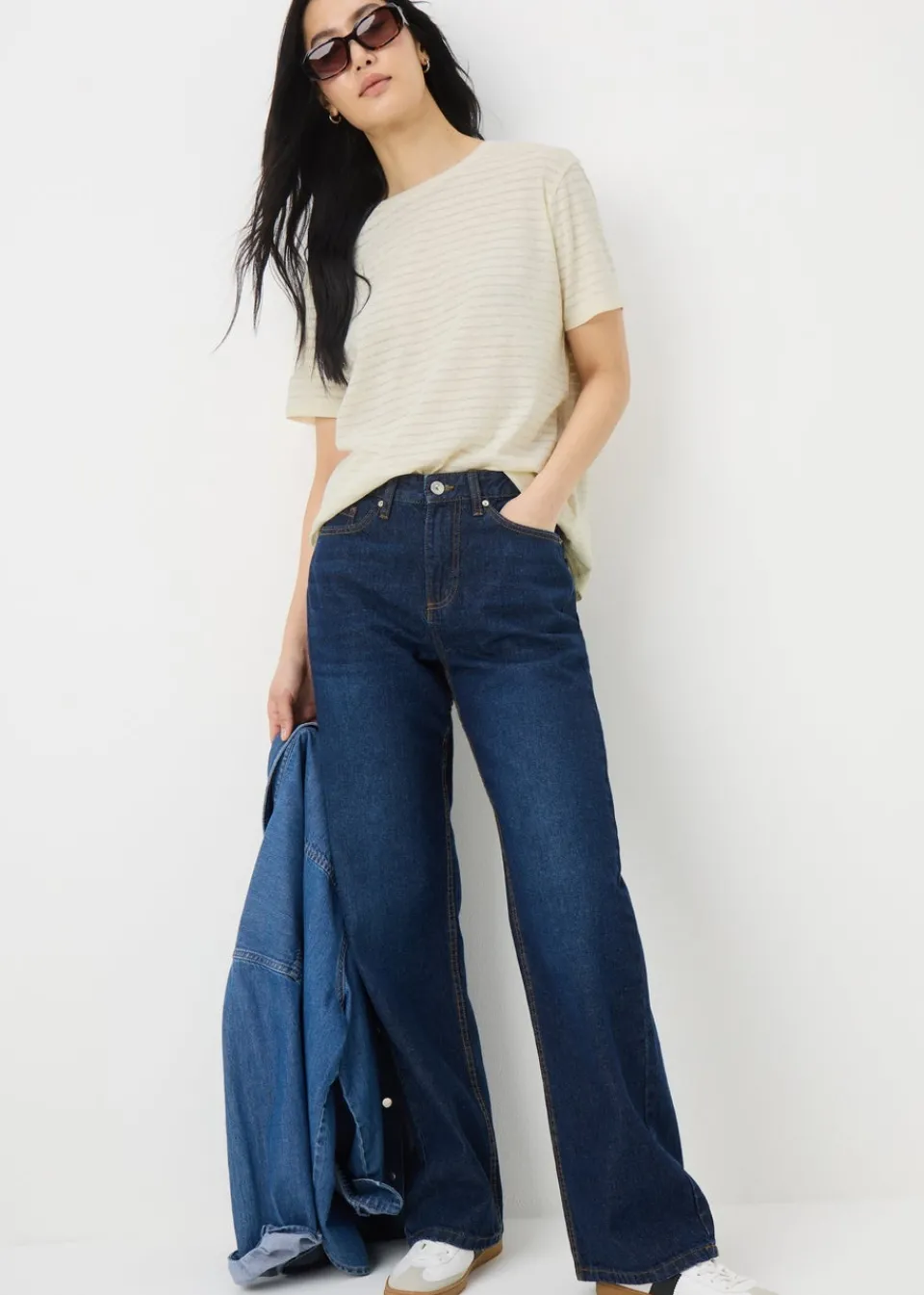 T-Shirts>Papaya Cream Burnout Stripe T-Shirt