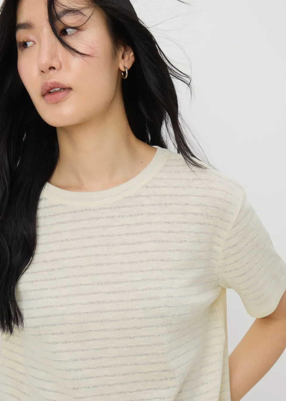 T-Shirts>Papaya Cream Burnout Stripe T-Shirt