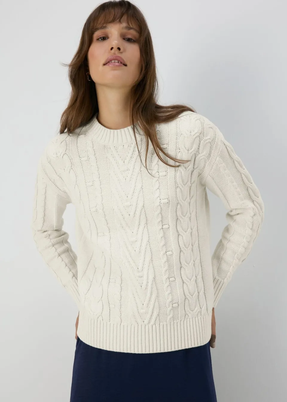 Tops>Papaya Cable Knit Jumper Cream