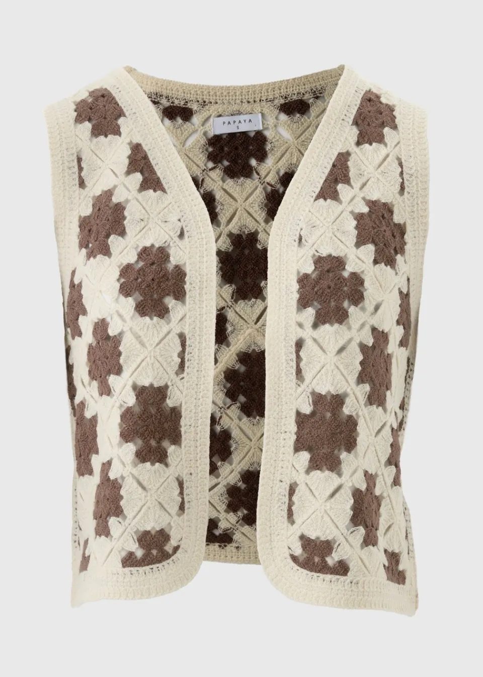 Coats & Jackets>Papaya Cream Crochet Patterned Waistcoat
