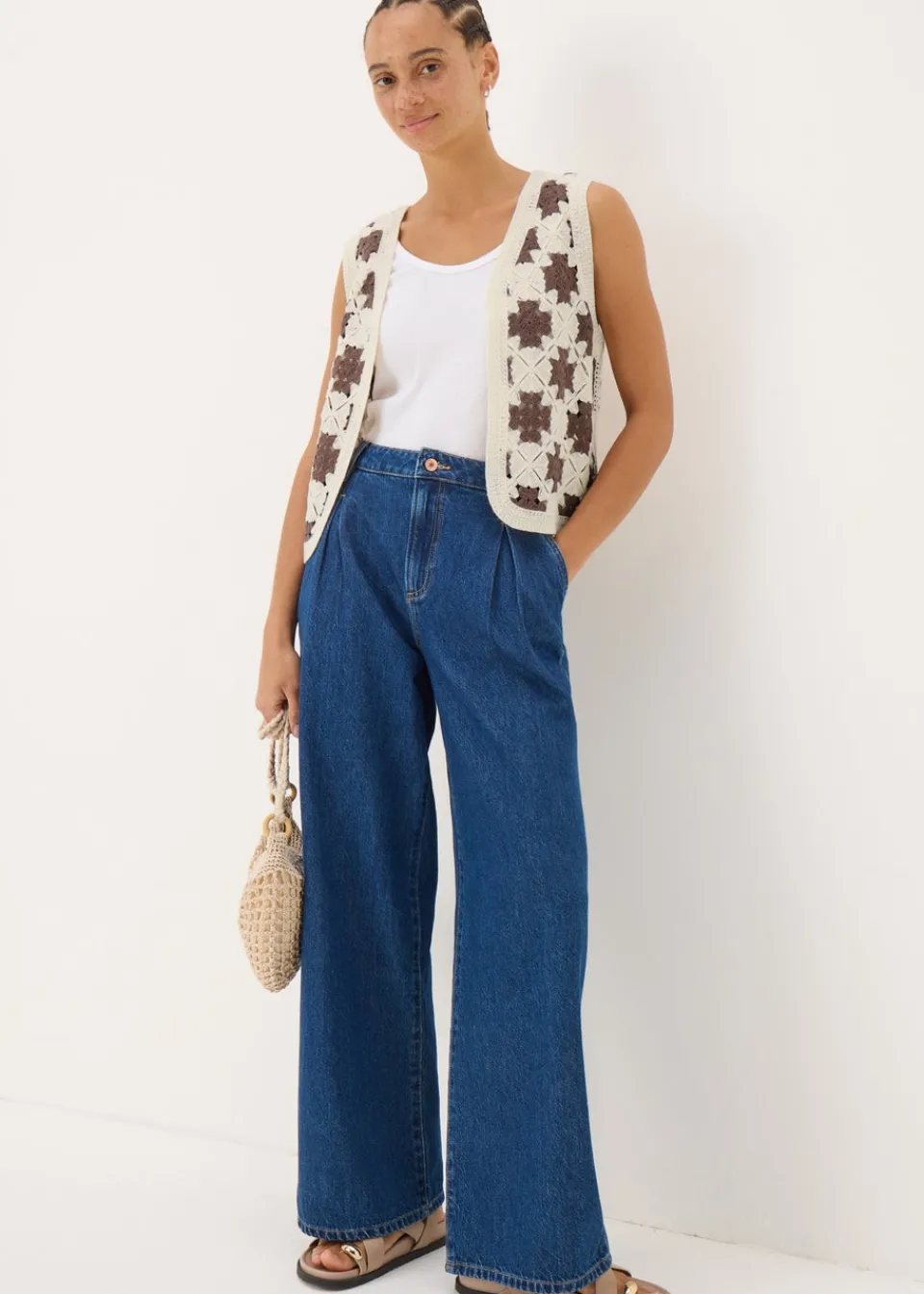 Coats & Jackets>Papaya Cream Crochet Patterned Waistcoat