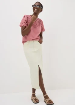 Skirts>Papaya Cream Denim Midi Skirt