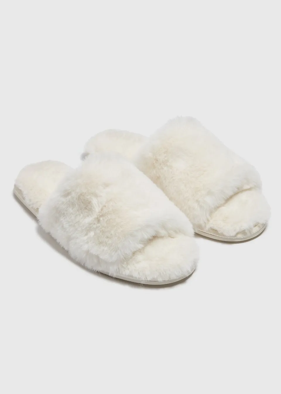 Nightwear> Cream Faux Fur Slider Slippers