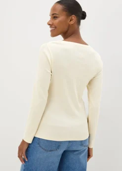 T-Shirts>Papaya Cream Fitted Long Sleeve Top